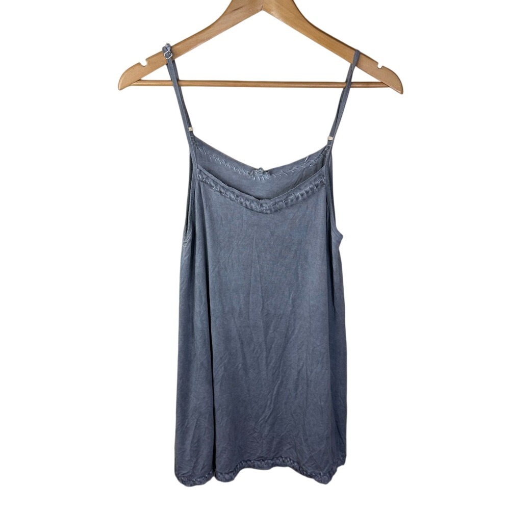 POL Womens Dark Gray Small Distressed Tank with Adjustable Straps Boho Grunge